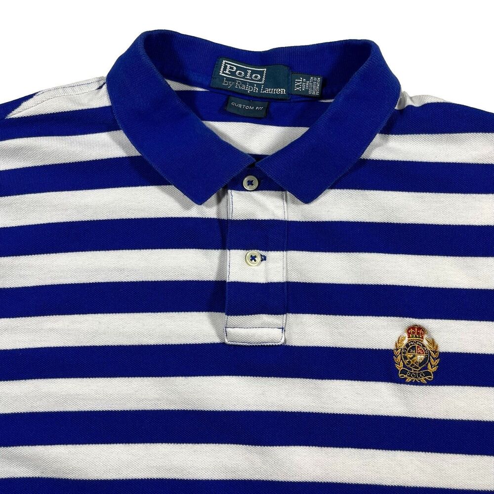 Polo Ralph Lauren Custom Fit Striped Polo Shirt Crest Blue White XXL